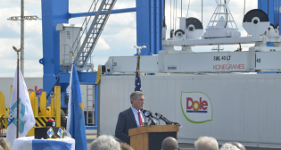 Delaware Gov. John Carney (pictured) joined state and local officials, labor union reps, customers, vendors and executives of GT Wilmington to celebrate completion of the first phase of Port of Wilmington's electrification project.
