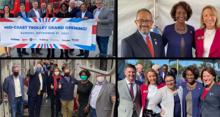 SANDAG and MTS on Nov. 21 joined federal, state and local leaders, and more than 8,500 community members to celebrate the start of service on the Mid-Coast Extension of the UC San Diego Blue Line Trolley.