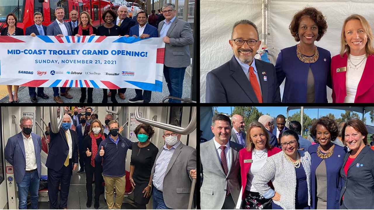 SANDAG and MTS on Nov. 21 joined federal, state and local leaders, and more than 8,500 community members to celebrate the start of service on the Mid-Coast Extension of the UC San Diego Blue Line Trolley.