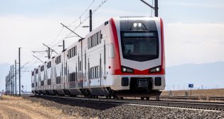 Caltrain’s Stadler-built KISS EMU (electric multiple unit) No. 1 is being tested at the Transportation Technology Center in Pueblo, Colo.