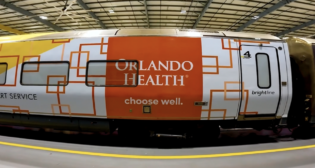 Brightline on Nov. 1 provided a first look at a four-coach Orlando Health-branded train. (Screen Grab from Brightline Video)